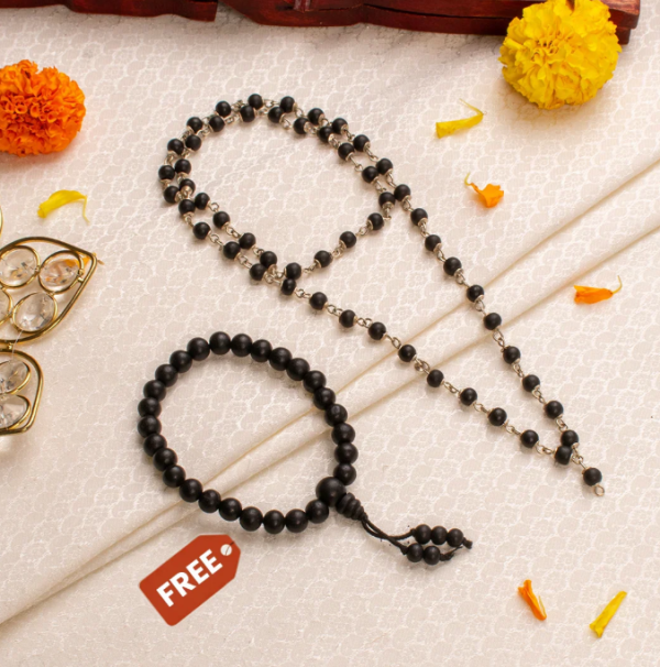 Silver Capped Karungali Malai – with Free Karungali Bracelet Gift (Govt. Certified)
