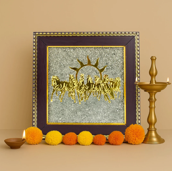 7 Horses on Raw Pyrite Frame