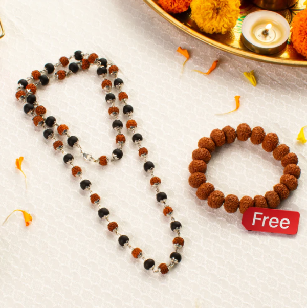 Divya Raksha Combo - Rudraksha karungali ( Govt. Certified)Mala with Free 7 Mukhi Rudraksha Bracelet